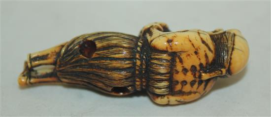 Two Japanese ivory netsuke of Sennin, 5.7cm, losses to feet